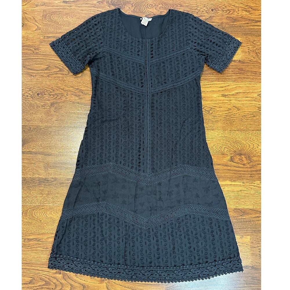 Sundance Embroidered Eyelet Dress Women’s Size 8 Charcoal Cotton Textured Knit